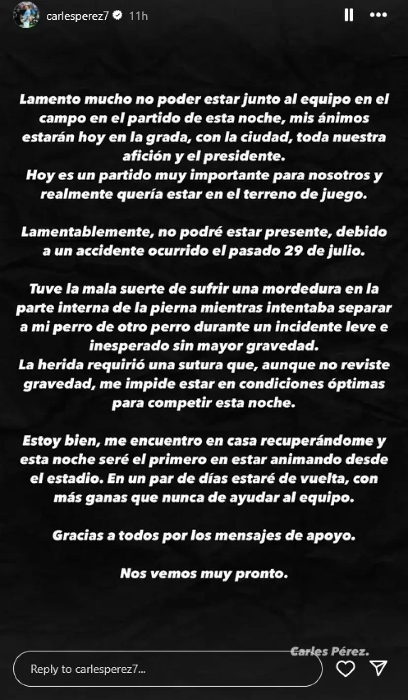 Το Insta Story του Πέρεθ / IG: Carlesperez7