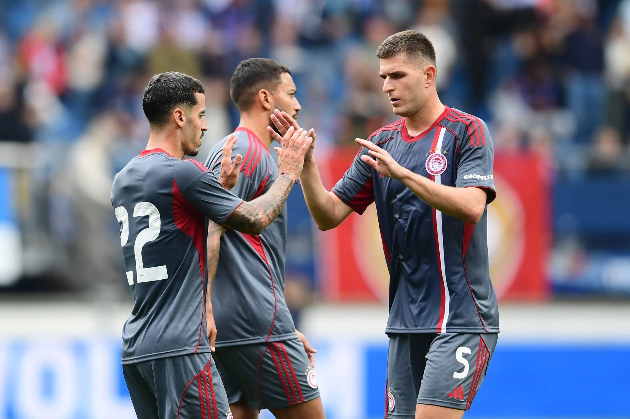 Οι παίκτες του Ολυμπιακού πανηγυρίζουν / Πηγή: Eurokinissi