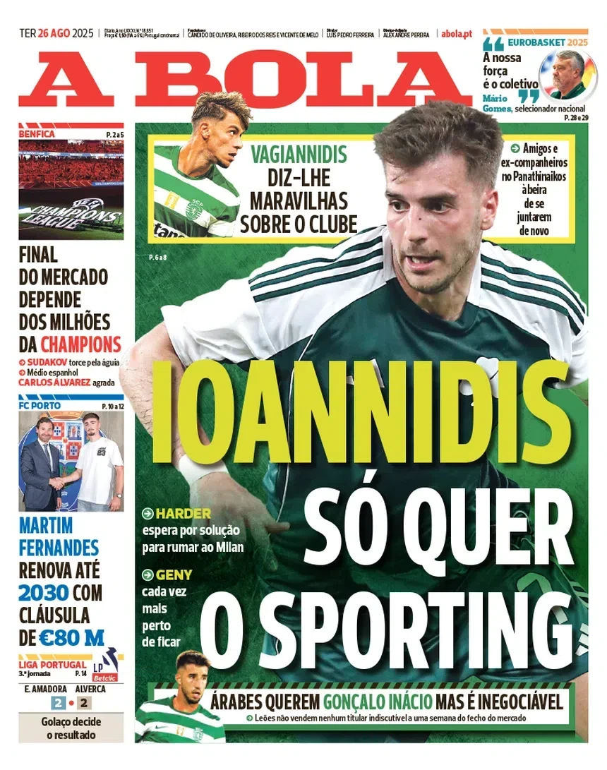 Το πρωτοσέλιδα της «A Bola» για τον Ιωαννίδη