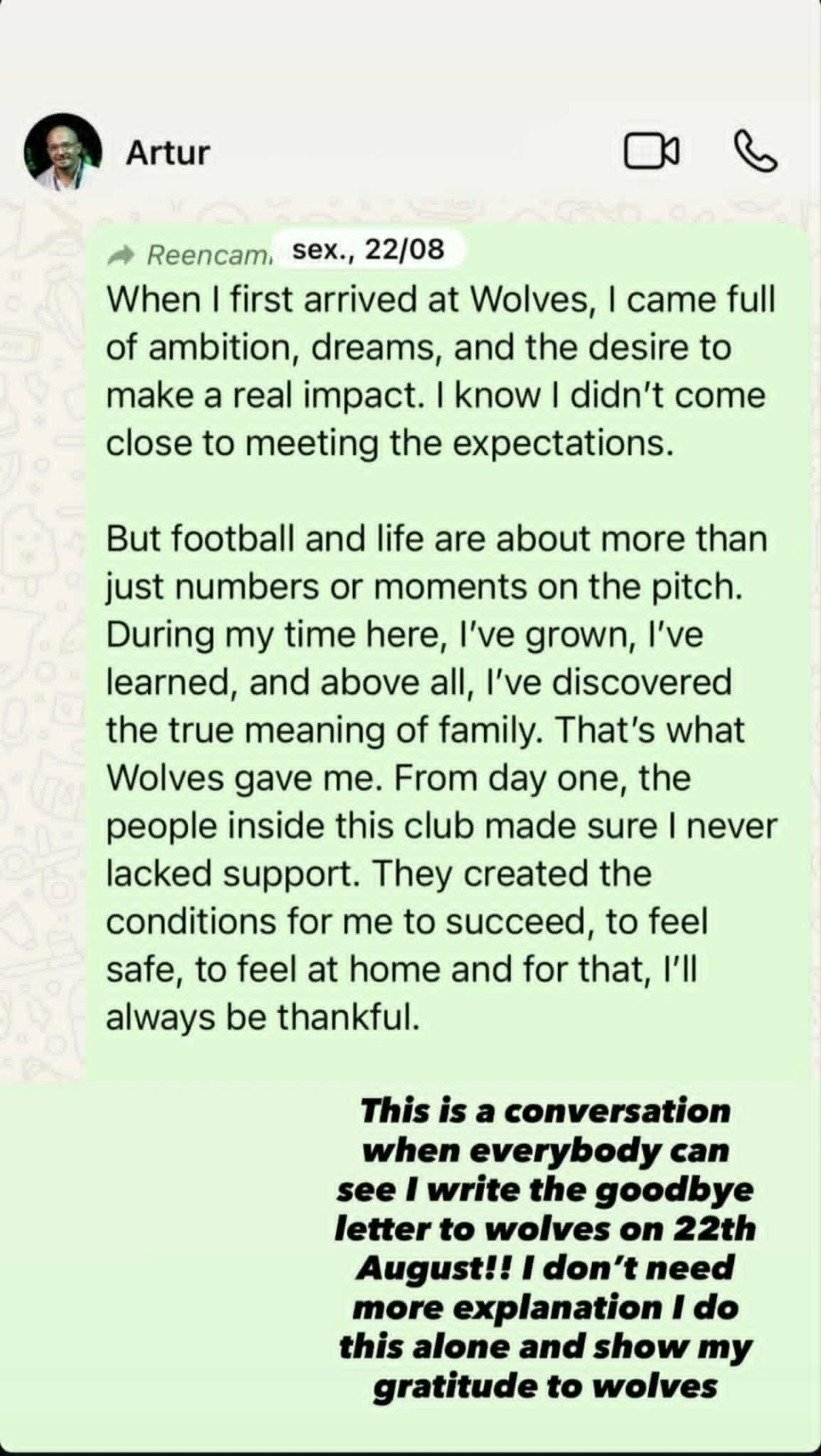 Το μήνυμα του Σίλβα / Πηγή: Instagram (@fabio.silva)