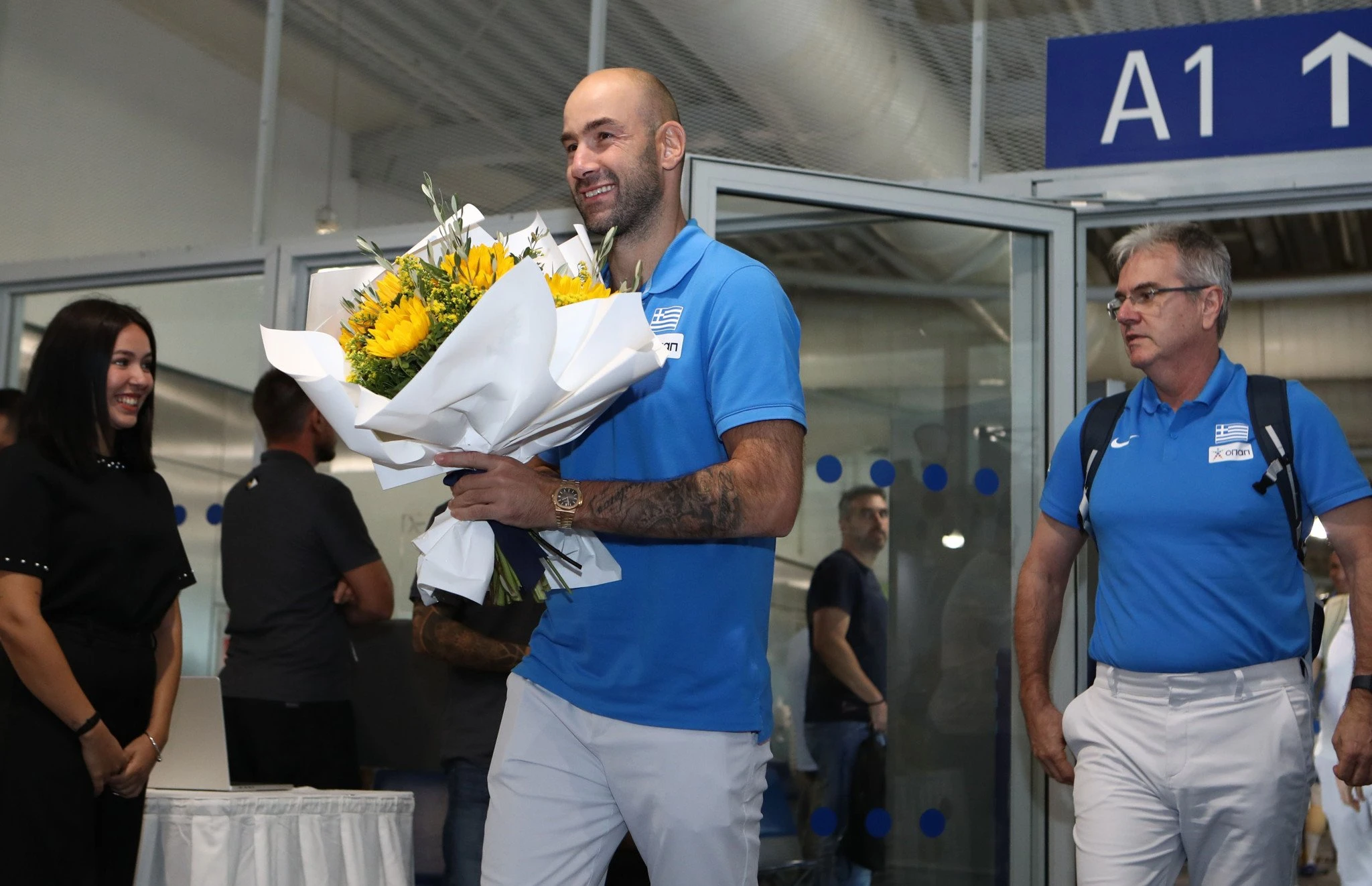 Ο Βασίλης Σπανούλης κατά την άφιξη της Εθνικής στην Αθήνα