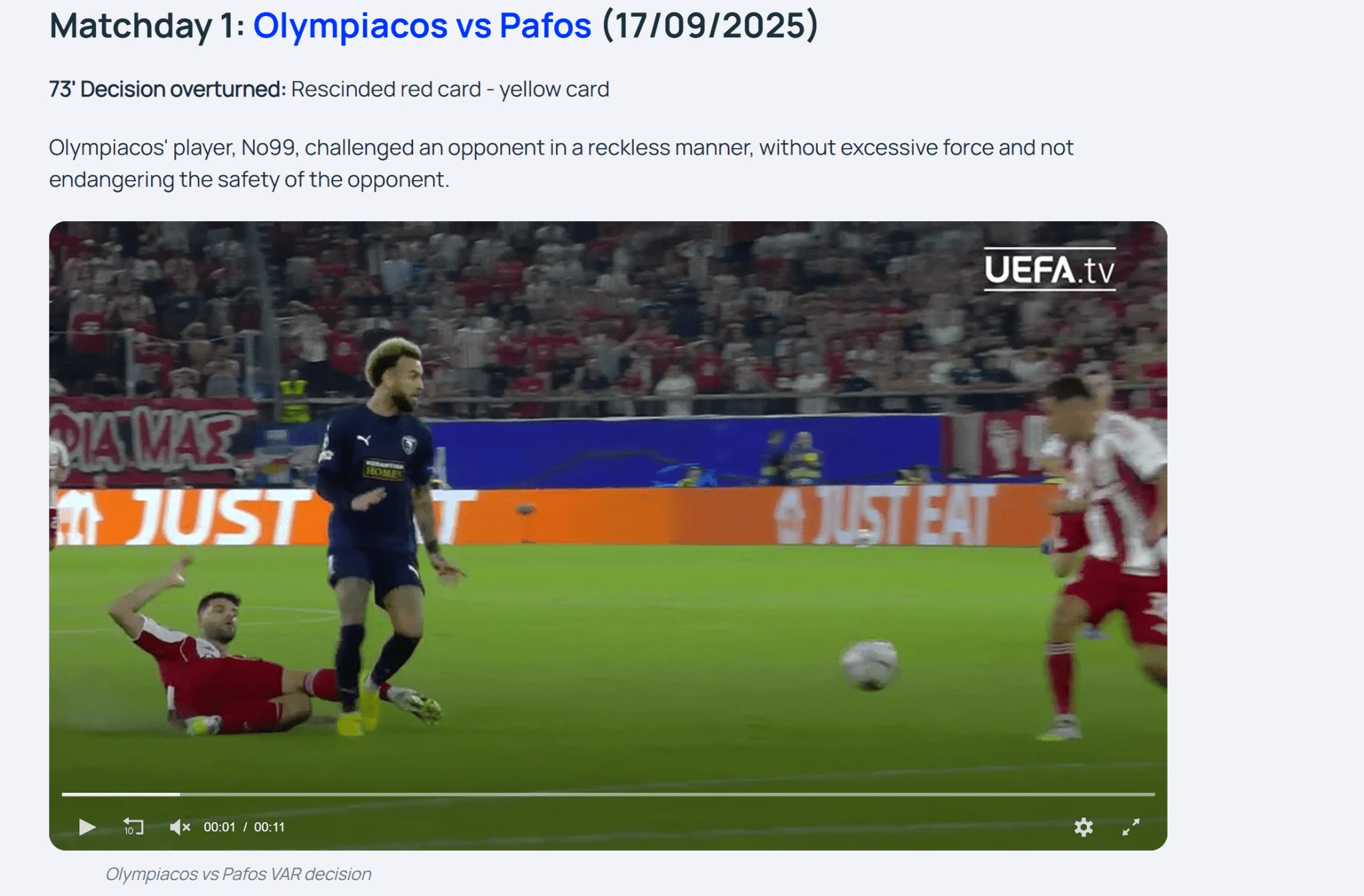 Η εξήγηση της UEFA για την φάση με τον Ταρέμι / Screenshot