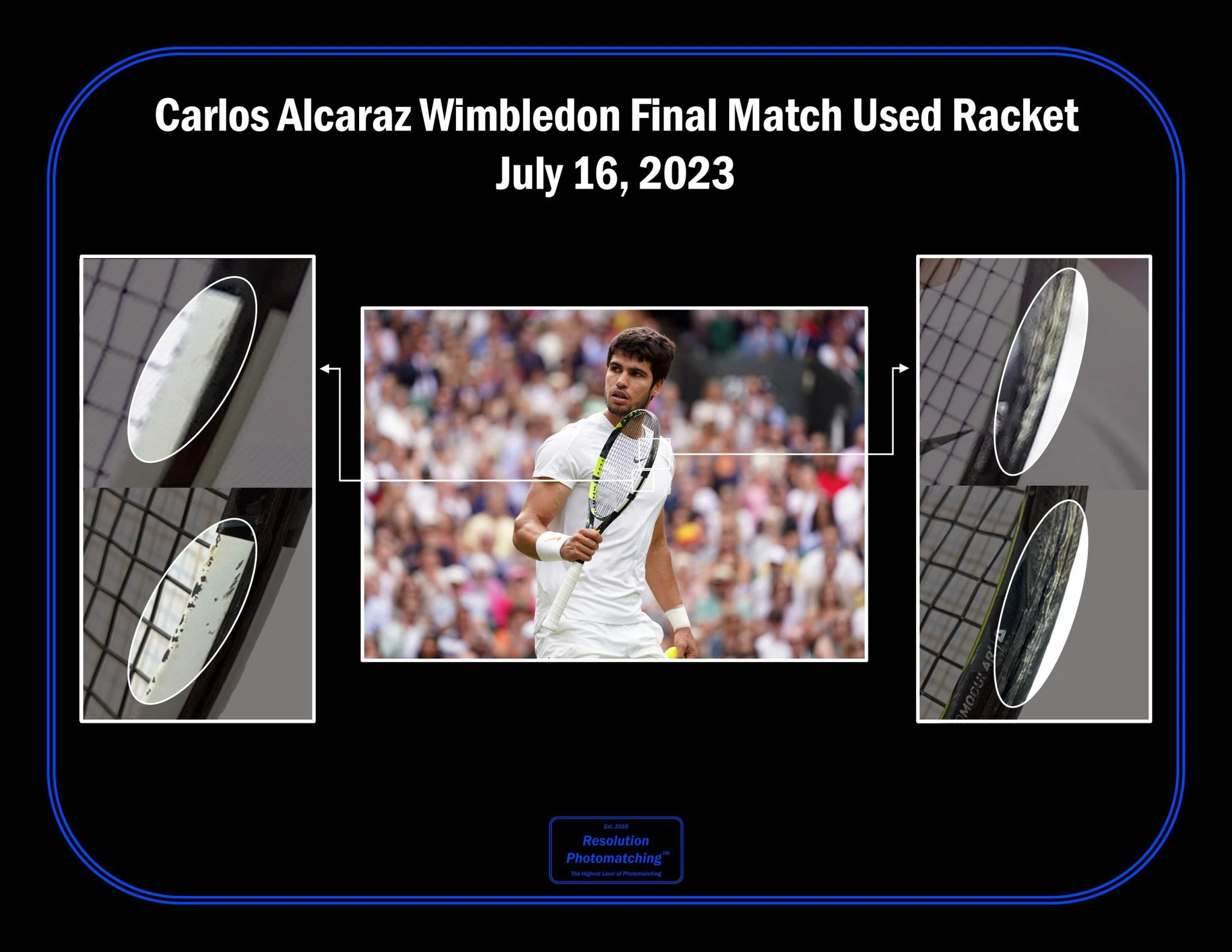 Η ρακέτα του Αλκαράθ από τον τελικό του Wimbledon το 2023 - Πηγή: Prestige Memorabilia