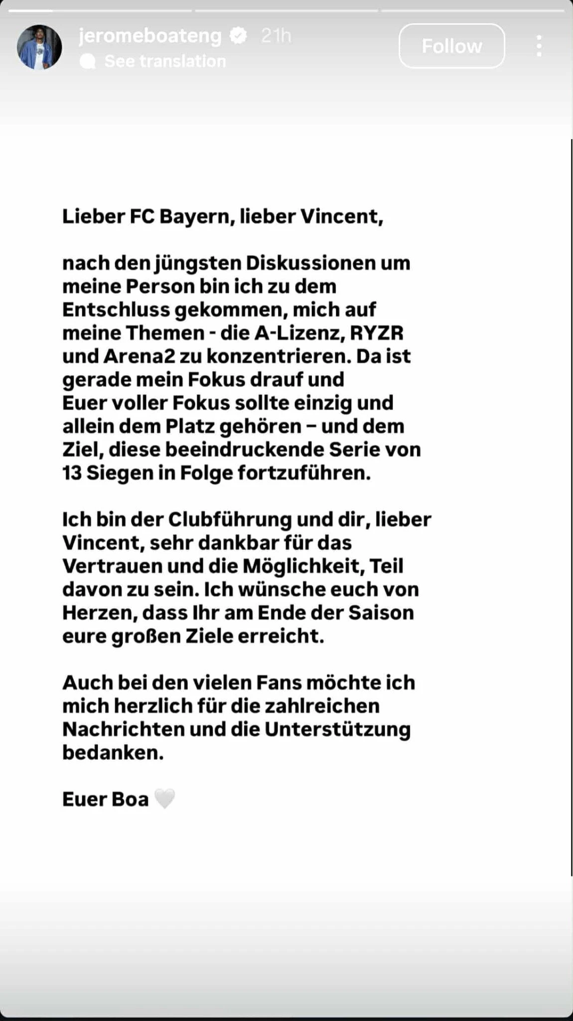 Το στόρι του Μπόατενγκ / Πηγή: Instagram