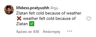 Το σχόλιο κάτω από το βίντεο του Ζλάταν / Screenshot