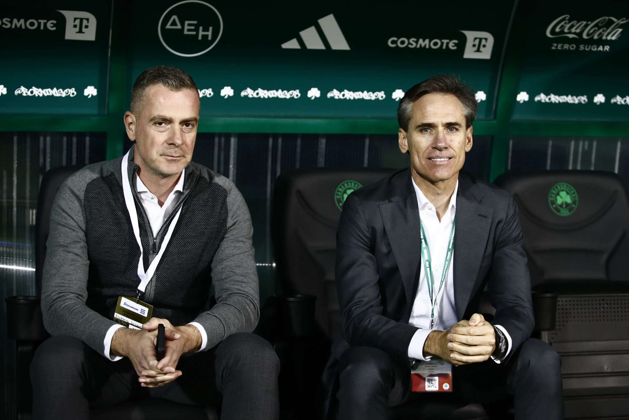 Οι Στέφανος Κοτσόλης και Μιγκέλ Άνχελ Κορόνα στο πάγκο του Παναθηναϊκού / Πηγή: Eurokinissi