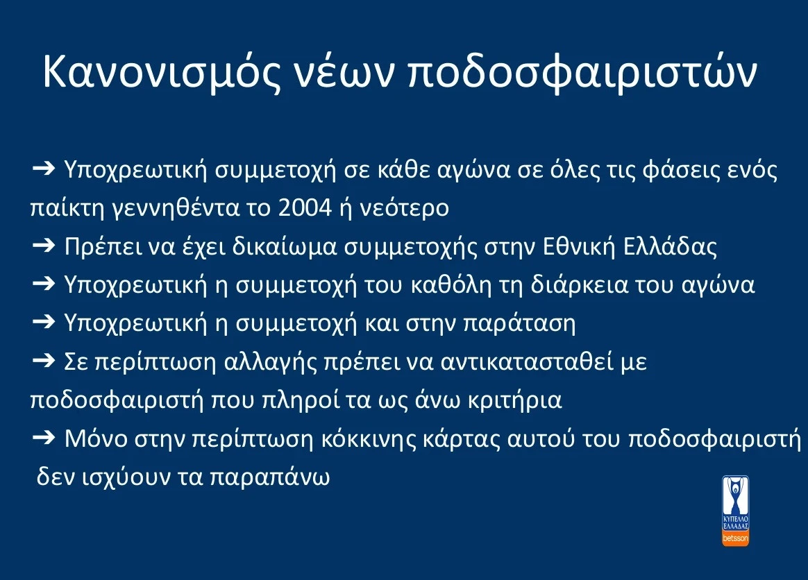 Ο κανονισμός για τους νεαρούς στην προκήρυξη της ΕΠΟ