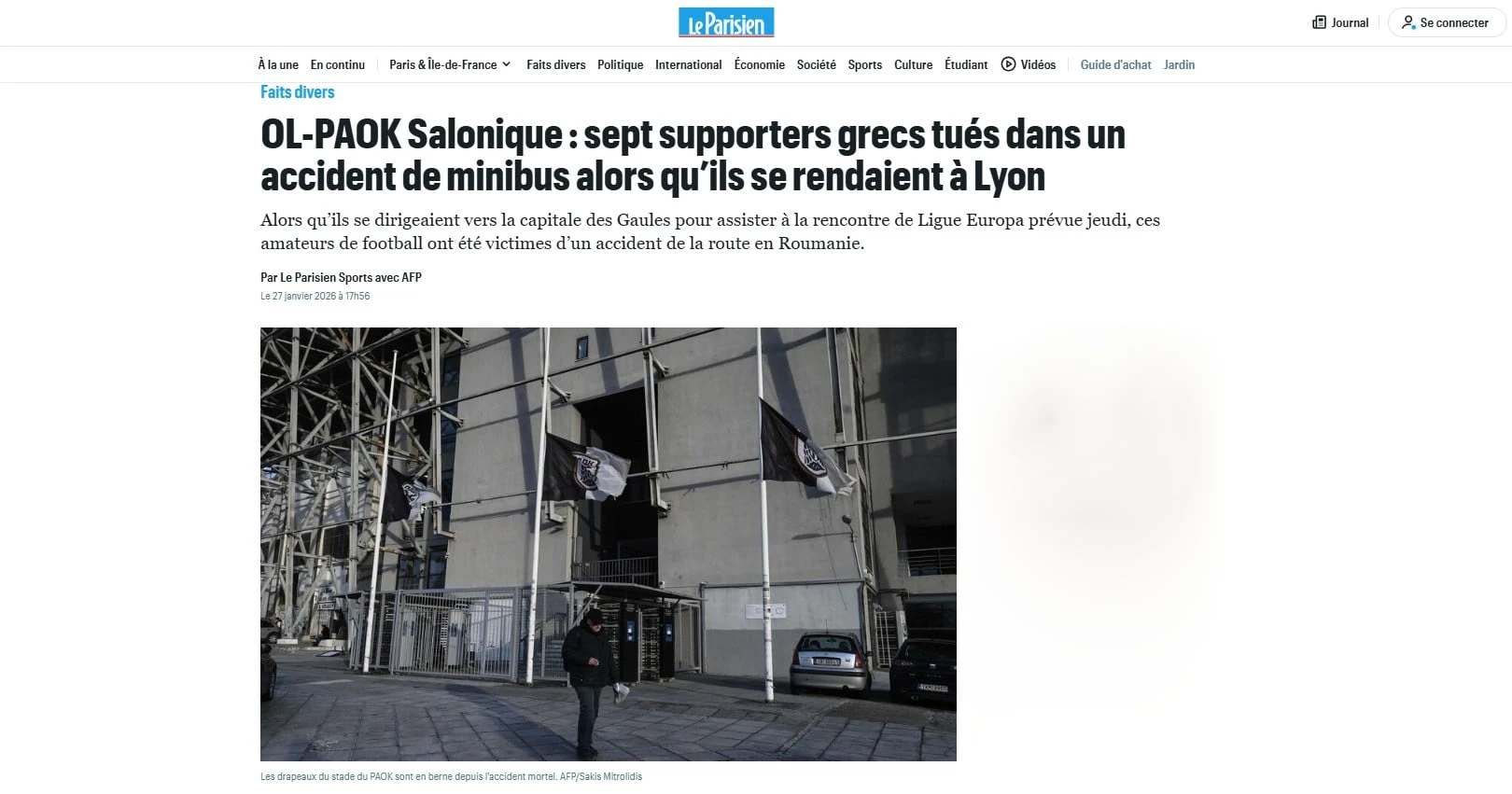 Το άρθρο της «Le Parisien» για τον θάνατο των οπαδών του ΠΑΟΚ