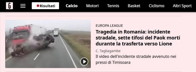 Όσα ανέφερε η «gazzetta dello sport» για το τραγικό δυστύχημα