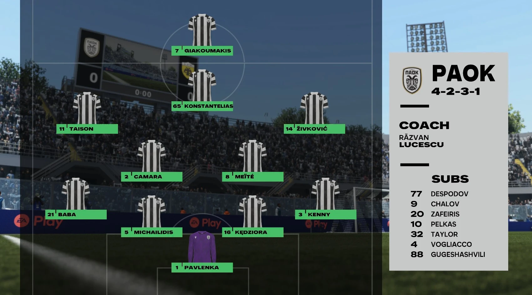 H ενδεκάδα του ΠΑΟΚ για το ντέρμπι της Τούμπας με την ΑΕΚ, σύμφωνα με το EA Sports FC 26