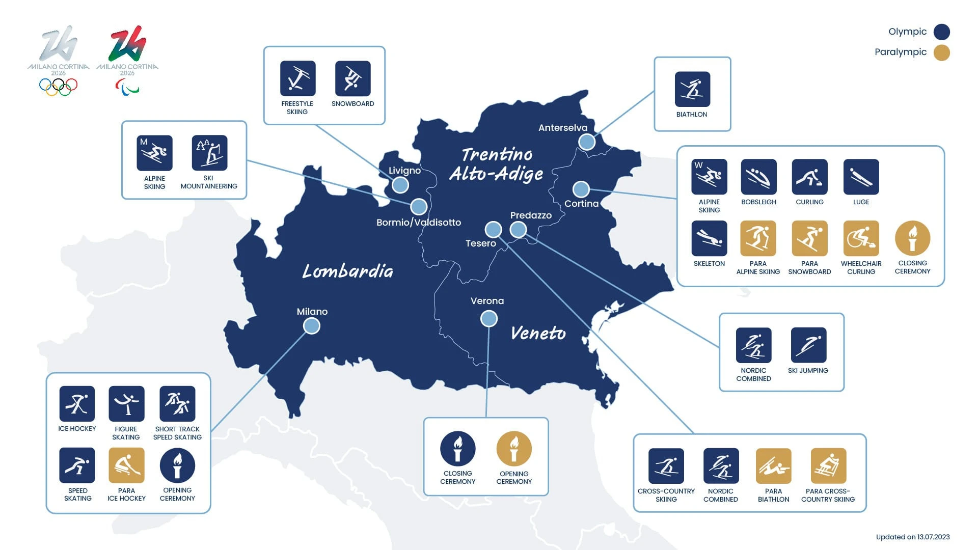 Ο χάρτης των εγκαταστάσεων του Μιλάνο-Κορτίνα 2026 / Πηγή: Milano Cortina 2026
