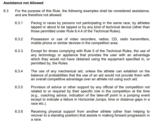 Ο κανονισμός της World Athletics για την βοήθεια στο τρέξιμο σε δρόμο