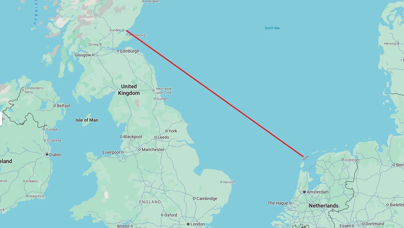 Η&nbsp;διαδρομή (σε ευθεία γραμμή) που διέσχισε η μπάλα