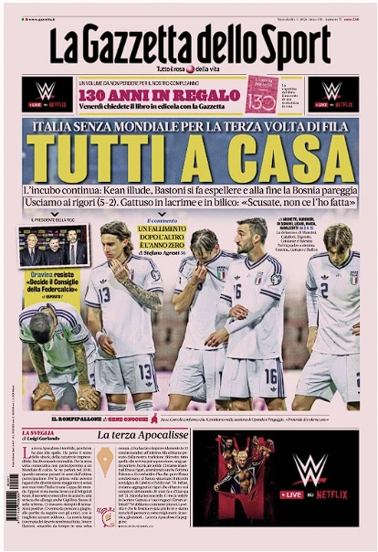 Το πρωτοσέλιδο της «Gazzetta dello Sport» / Screenshot