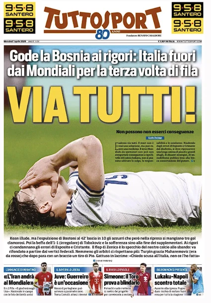 Το εξώφυλλο της «Tuttosport» / Screenshot