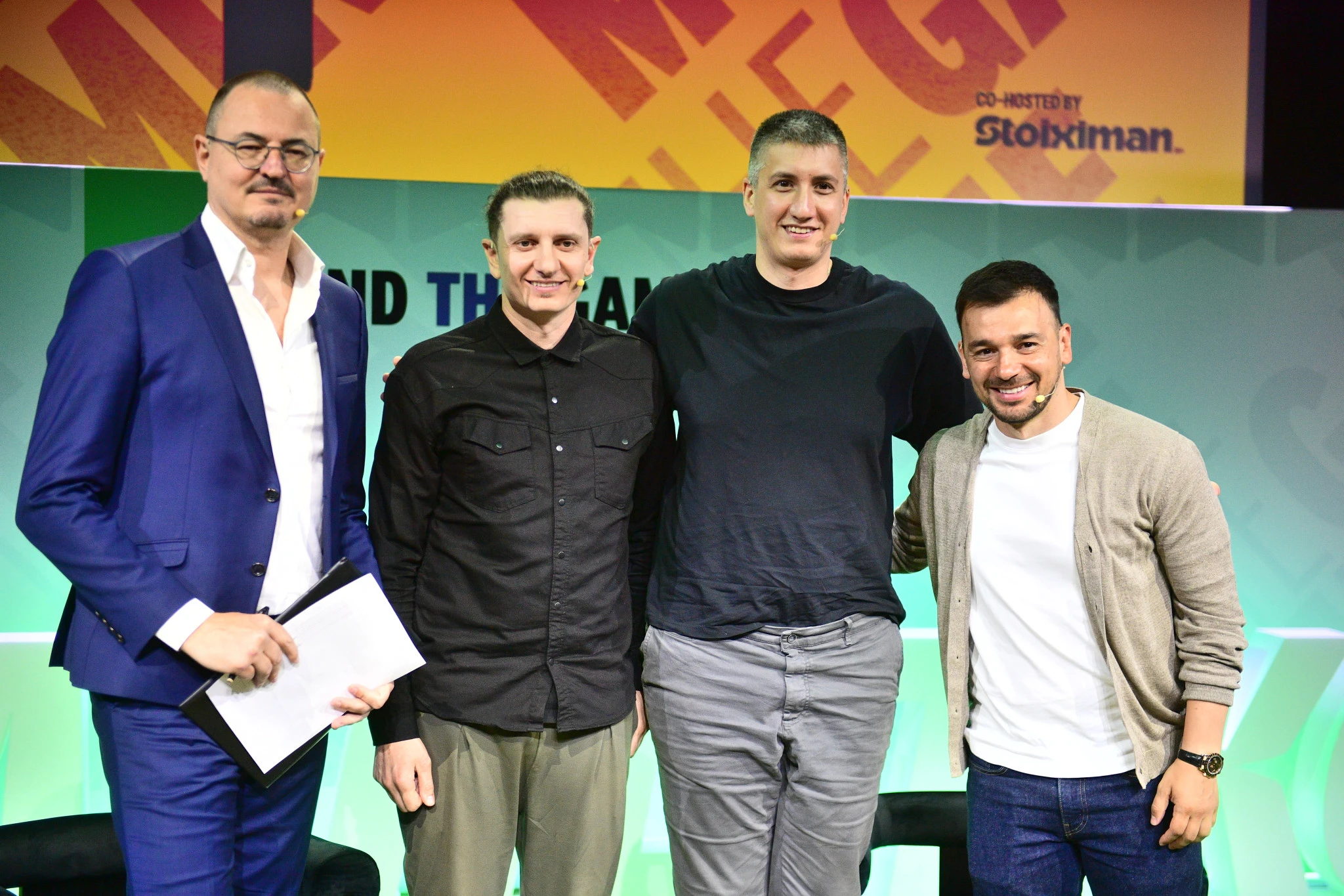 Ο Σωτήρης Νίνης, ο Γιώργος Μπαντής, ο Παναγιώτης Πελεκούδας και ο Θανάσης Ασπρούλιας στο συνέδριο του Athletiko/ Πηγή: Eurokinissi