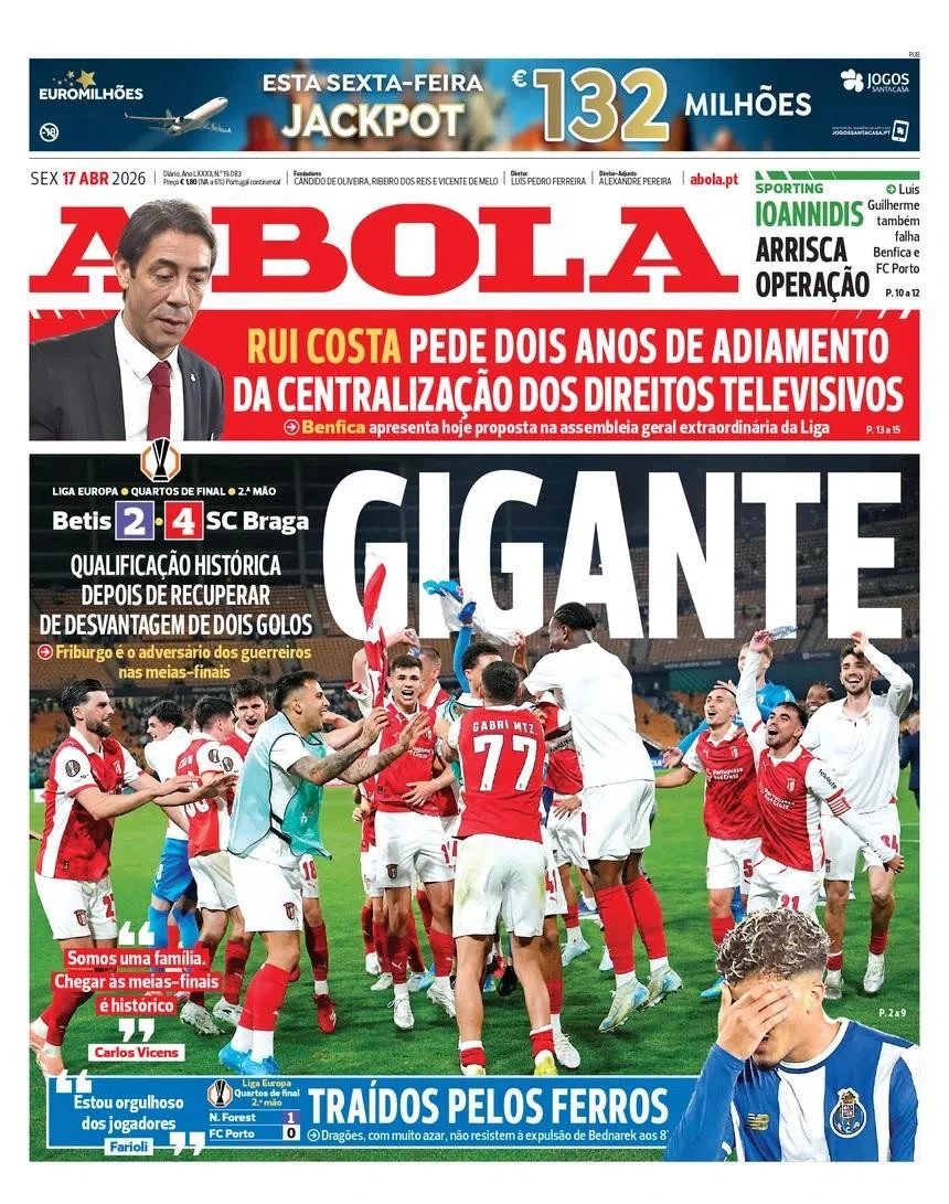 Το πρωτοσέλιδο της A Bola με αναφορά στον Φώτη Ιωαννίδη