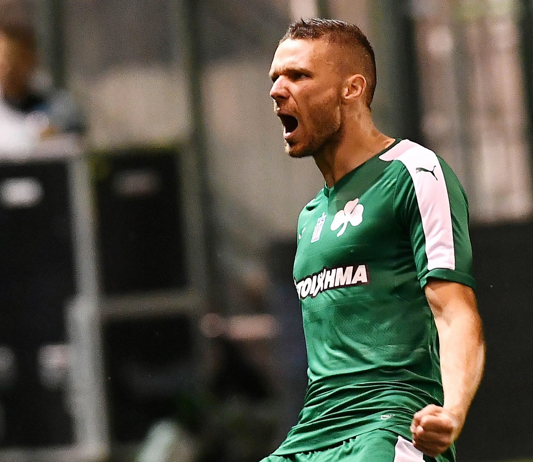 Ο Μάρκους Μπεργκ πανηγυρίζει γκολ απέναντι στον ΠΑΟΚ, το 2016 / Πηγή: Intime