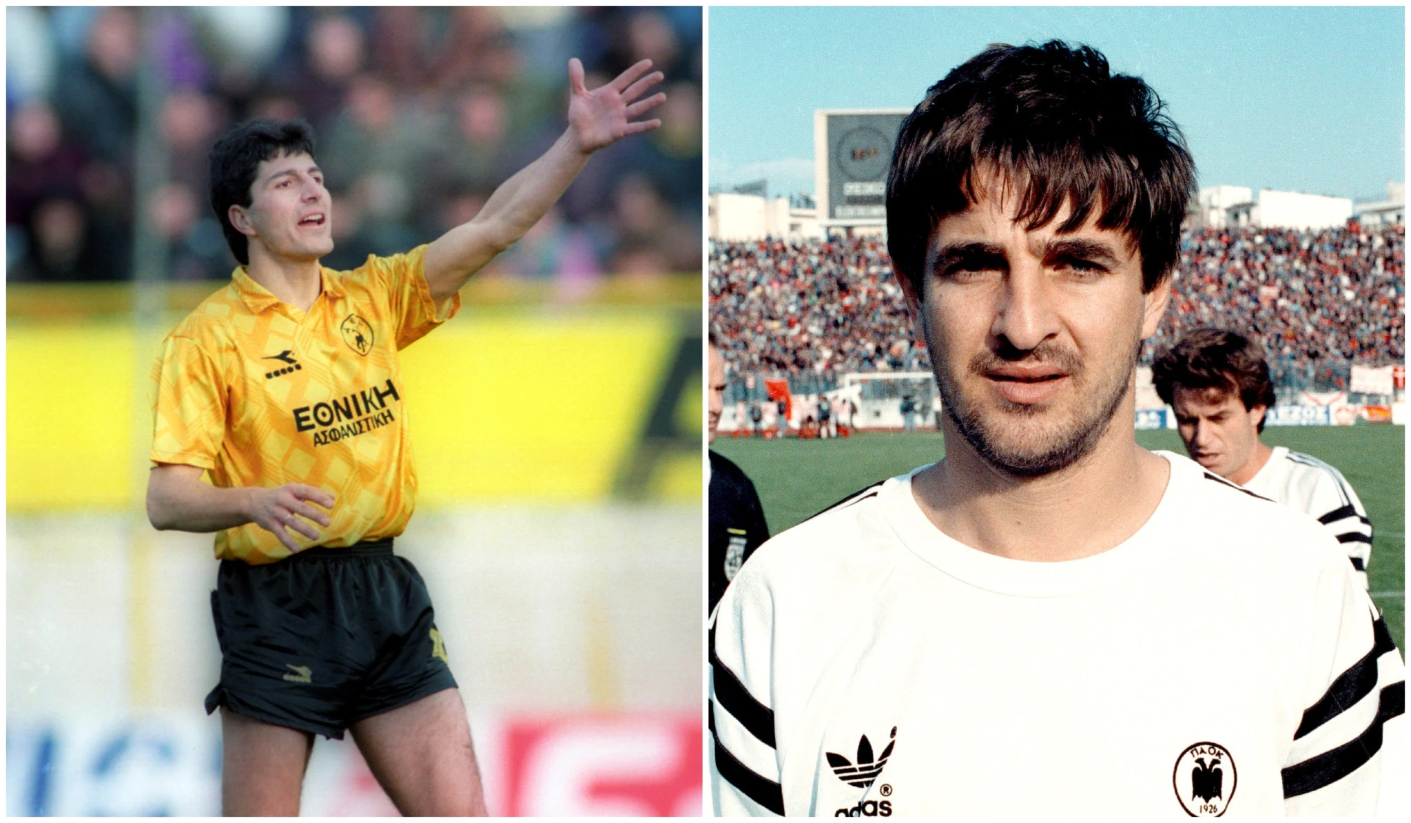 O Στέλιος Μανωλάς (αριστερά) και ο Γιώργος Σκαρτάδος, πρωταγωνιστές του κινηματογραφικού πέναλτι που δεν δόθηκε / Πηγή: Intime