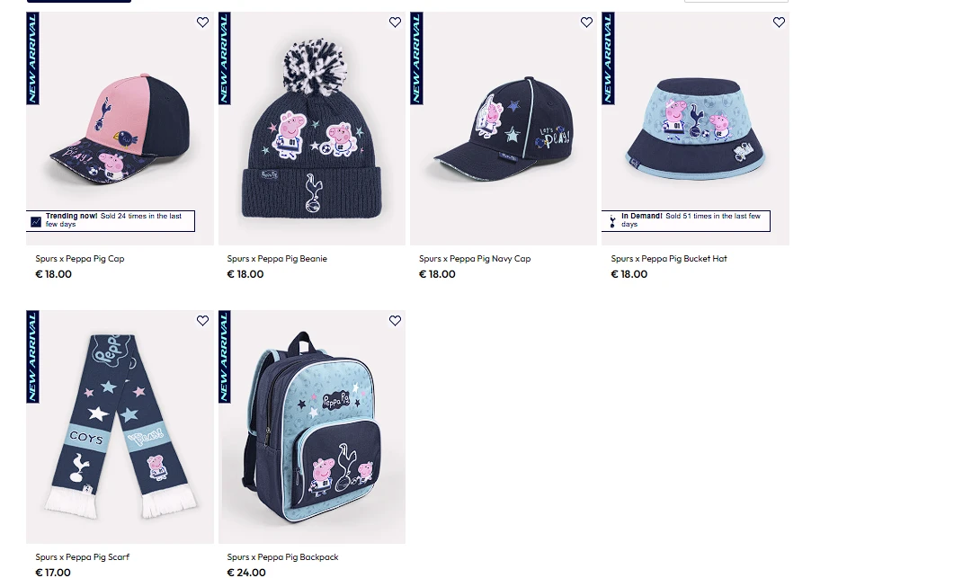 Tα προϊόντα της σειράς της Τότεναμ με την Πέππα / Screenshot