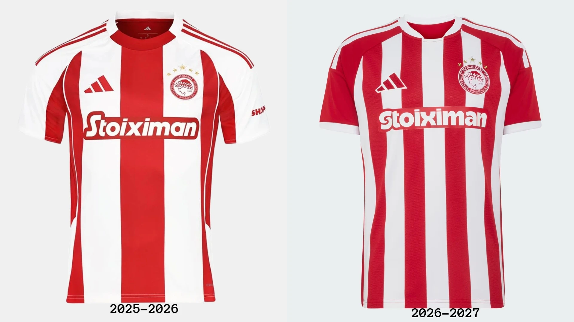 H περσινή και νέα φανέλα του Ολυμπιακού/Adidas
