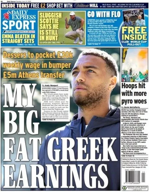Το πρωτοσέλιδο της Daily Express Sport για τον Ντέσερς και την ΑΕΚ