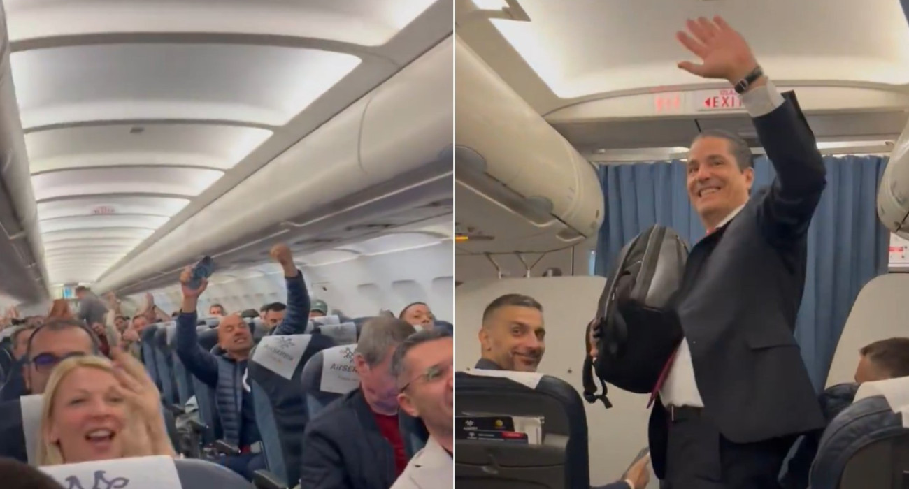 Αποθέωση και ευχές στον Σφαιρόπουλο κατά την πτήση επιστροφής στο Βελιγράδι (vid)