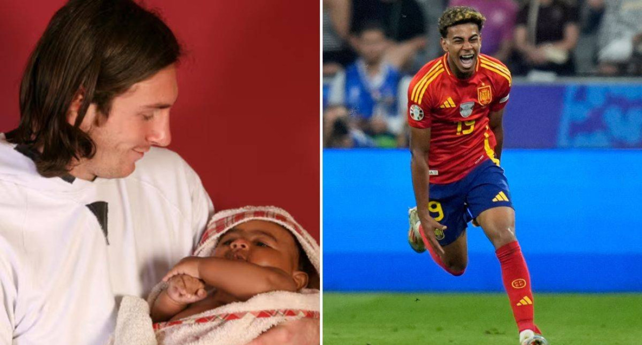 Αριστερή φωτό: Ο Λιονέλ Μέσι κρατάει στην αγκαλιά του τον μικρό, Λαμίν Γιαμάλ - Δεξιά φωτό: Ο Λαμίν Γιαμάλ με την εθνική Ισπανίας / Πηγή: Imago