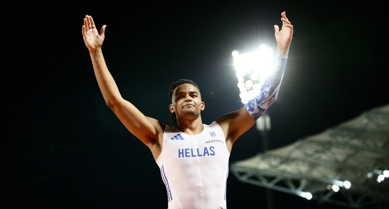 Ο Εμμανουήλ Καραλής στο Βαλκανικό Πρωτάθλημα 2025 στο Πανθεσσαλικό στάδιο / Πηγή: Eurokinissi