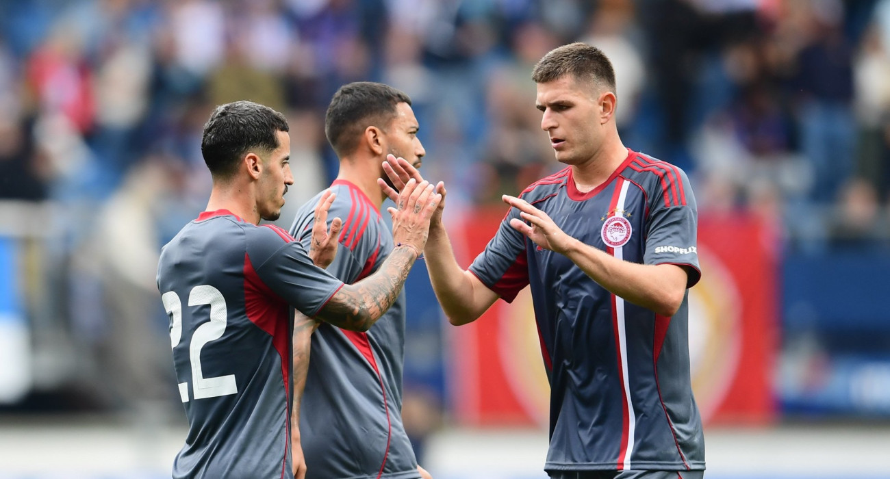 Οι παίκτες του Ολυμπιακού πανηγυρίζουν / Πηγή: Eurokinissi