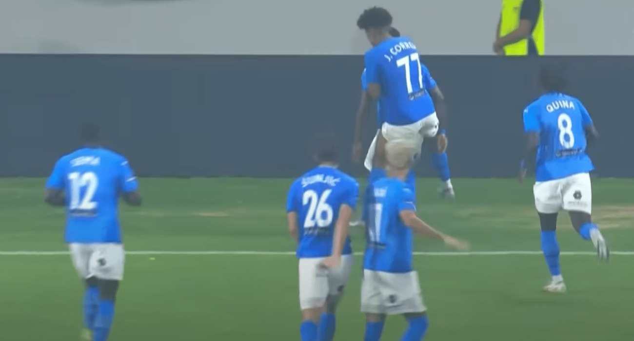 Οι ποδοσφαιριστές της Πάφου πανηγυρίζουν το πρώτο γκολ κόντρα στη Μακάμπι Τελ Αβίβ/ Screenshot