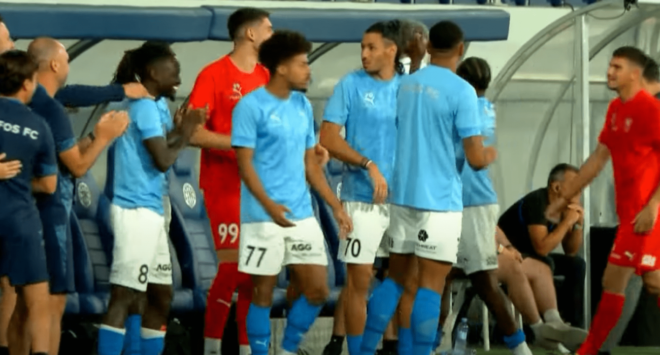 Οι πάικτες της Πάφου πανηγυρίζουν το γκολ στην εκτός έδρας νίκη κόντρα στη Μακάμπι Τελ Αβίβ/ Screenshot