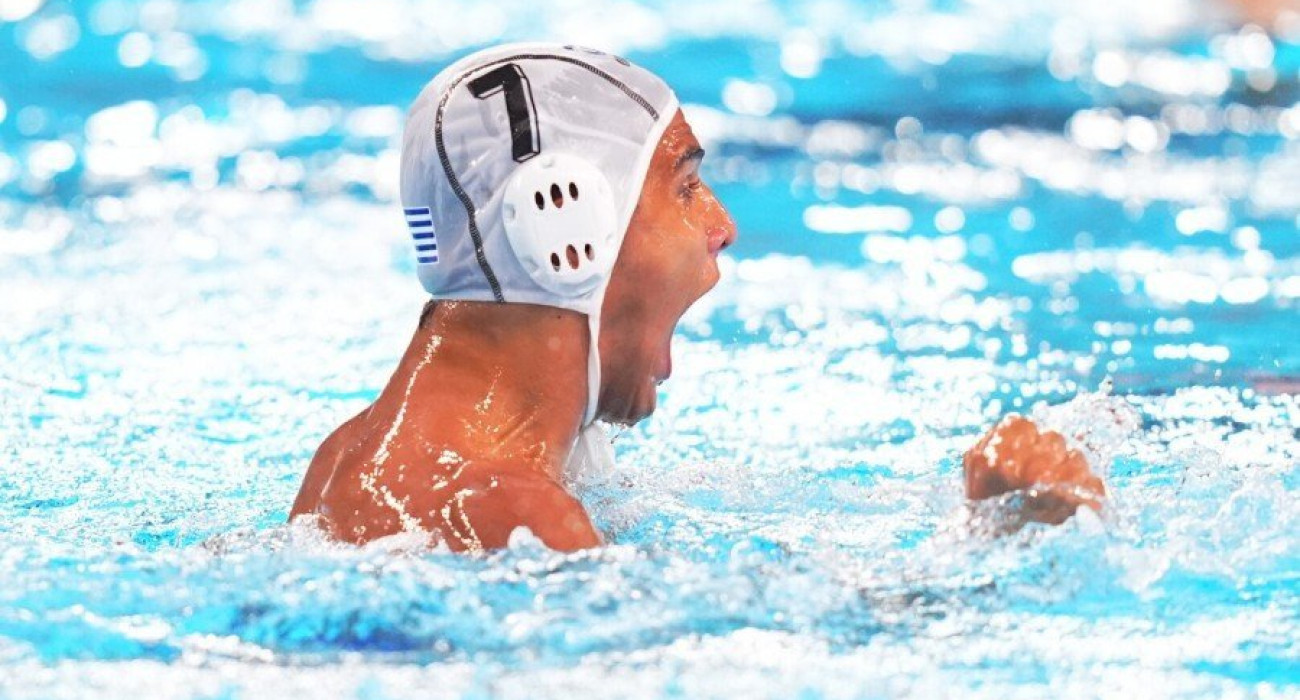 Ο Δημήτρης Χατζής στον αγώνα της Εθνικής εφήβων στο πόλο / Πηγή: ΚΟΕ