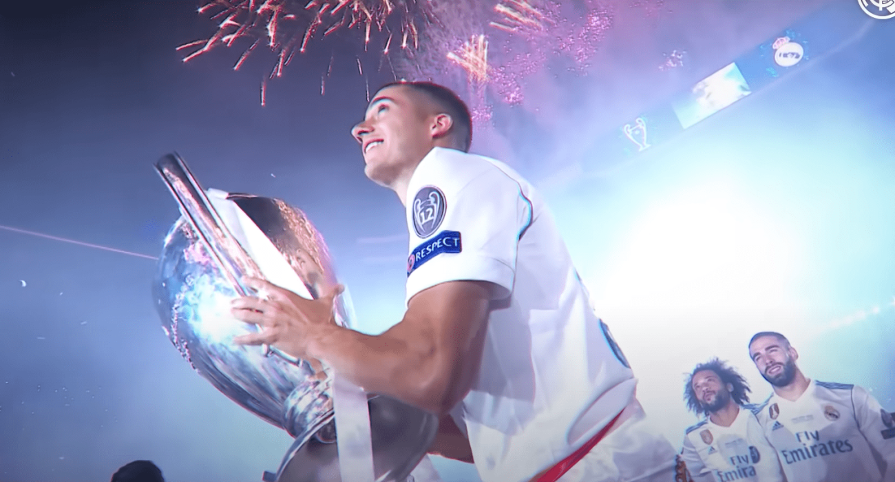 Ο Λούκας Βάσκεζ πανηγυρίζει την κατάκτηση του Champions League με τη Ρεάλ/ Screenshot