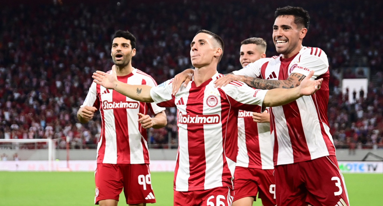 Οι παίκτες του Ολυμπιακού πανηγυρίζουν / Πηγή: Eurokinissi