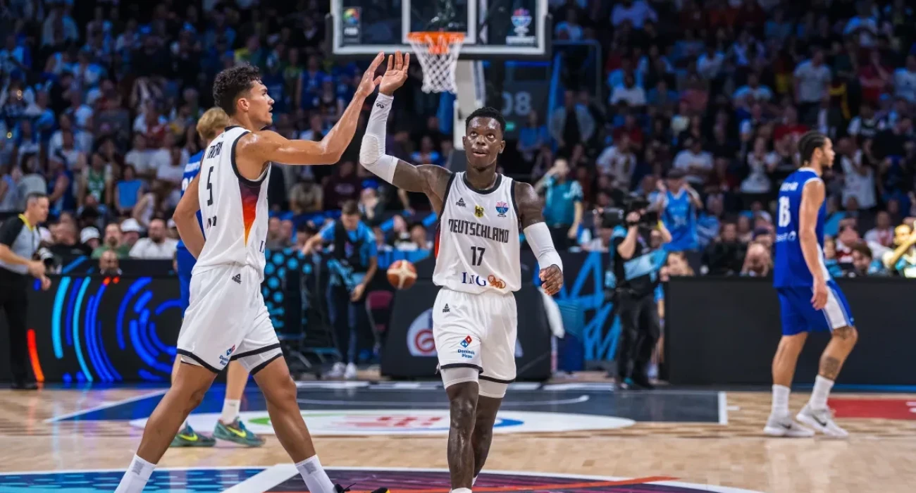Οι παίκτες της Γερμανίας πανηγυρίζουν την πρόκριση κόντρα στη Φινλανδία/Πηγή: FIBA