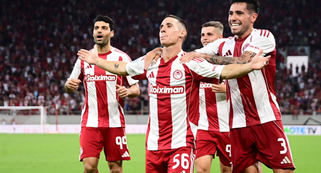Οι παίκτες του Ολυμπιακού πανηγυρίζουν / Πηγή: Eurokinissi