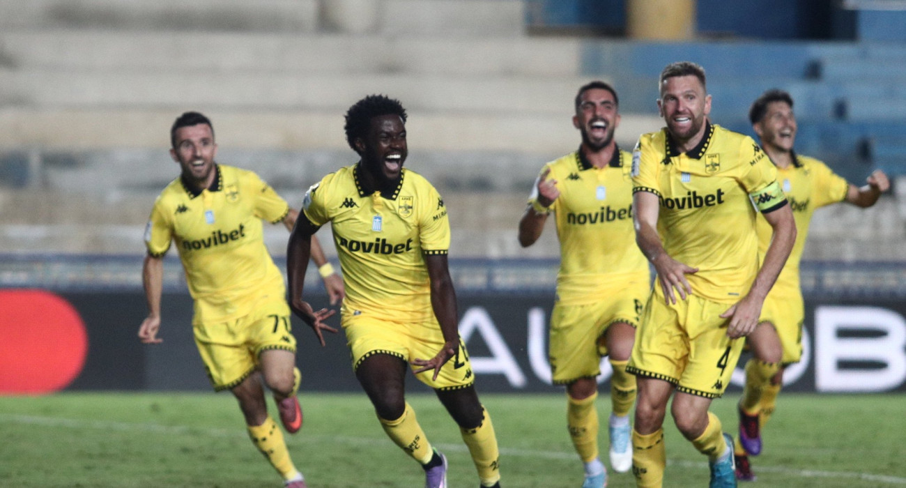 Οι παίκτες του Αρη πανηγυρίζουν το γκολ με την Κηφισιά/Πηγή: Eurokinissi