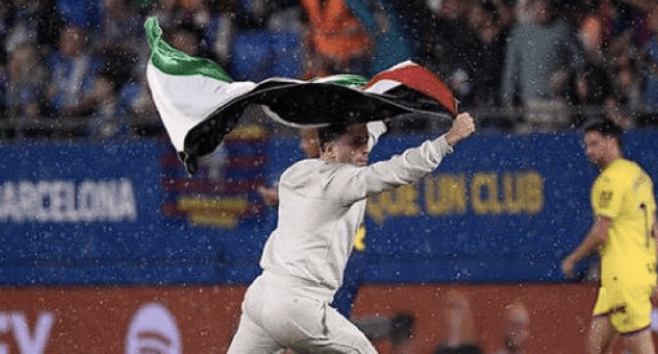 Ο οπαδός με την σημαία της Παλαιστίνης / Πηγή: Printscreen