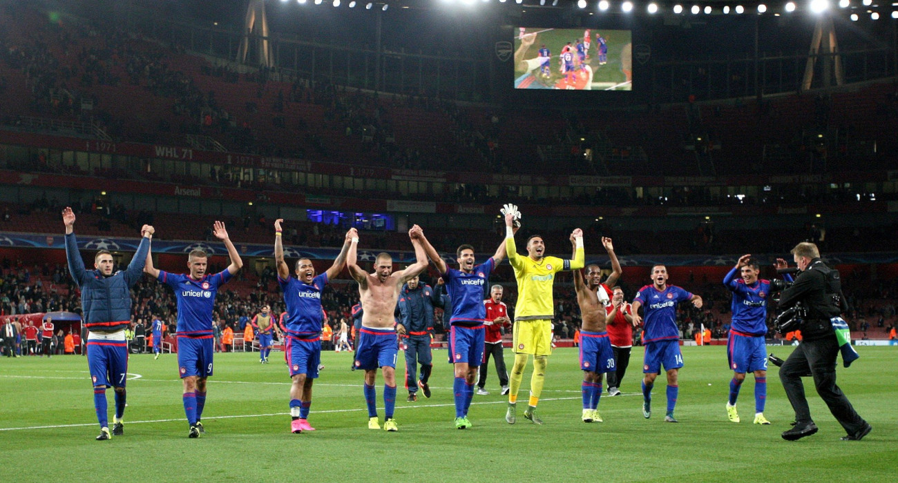 Οι παίκτες του Ολυμπιακού πανηγυρίζουν / Πηγή: Eurokinissi