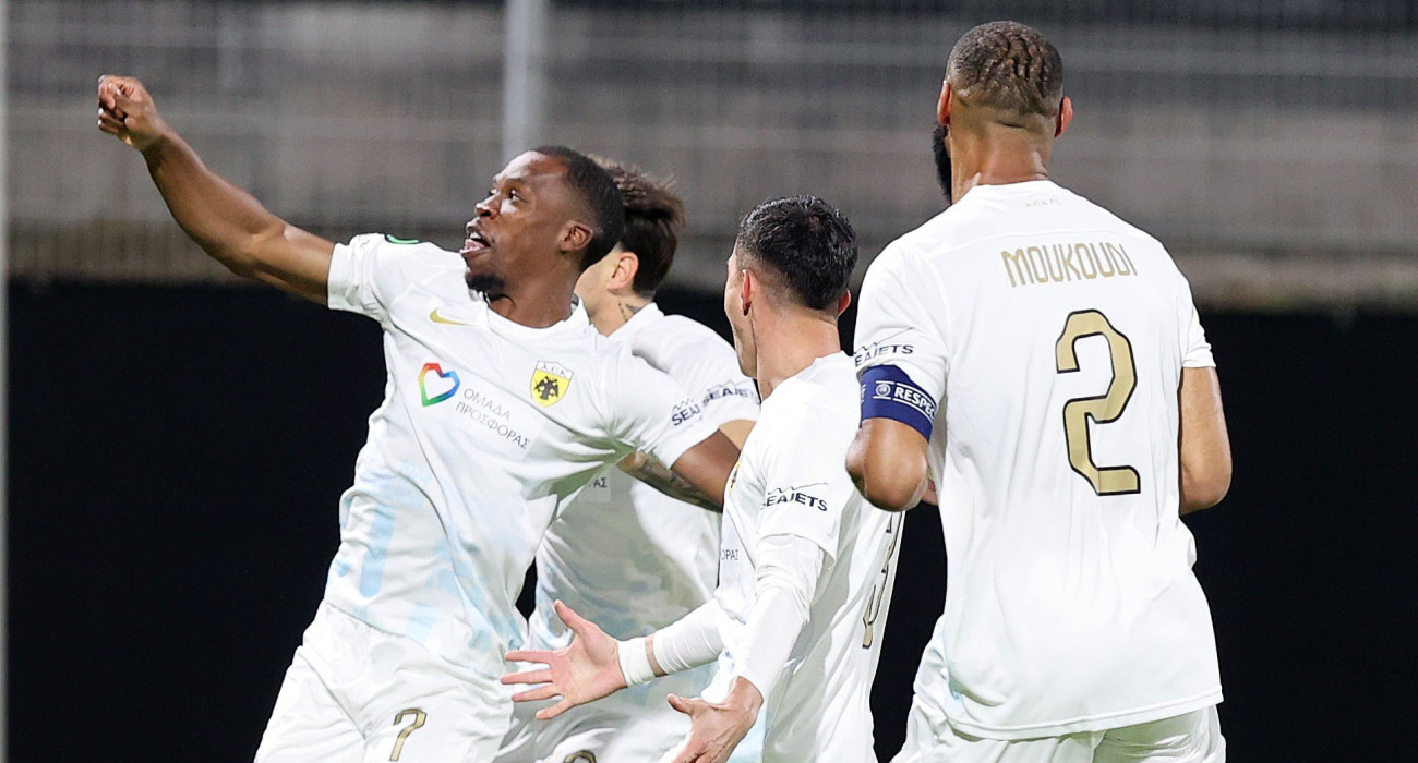 Οι πανηγυρισμοί των παικτών της ΑΕΚ στο γκολ του Κουτέσα / Πηγή: InTime