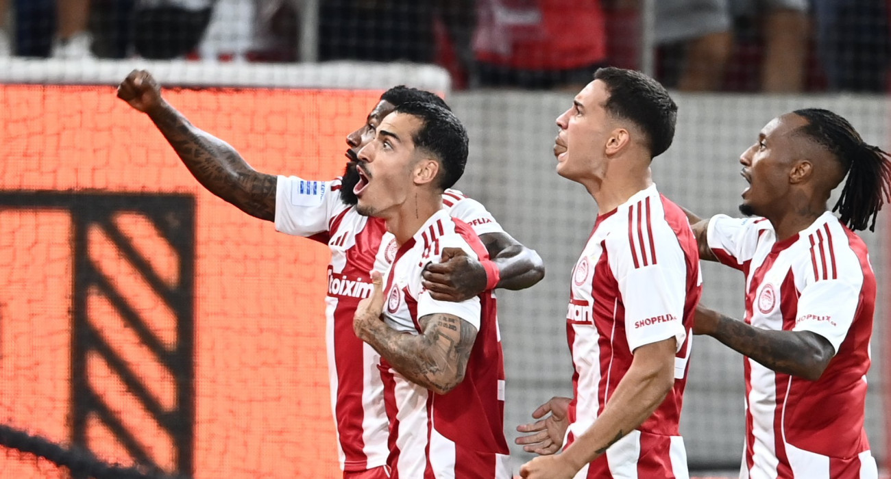 Οι παίκτες του Ολυμπιακού πανηγυρίζουν / Πηγή: Eurokinissi