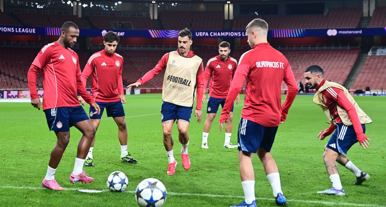 Οι παίκτες του Ολυμπιακού στην προπόνηση ενόψει Άρσεναλ / Πηγή: Eurokinissi
