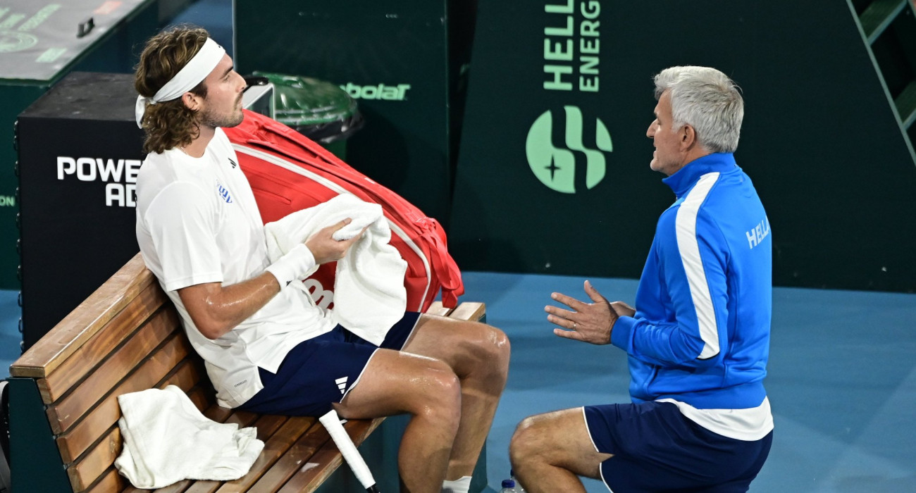 Ο Στέφανος Τσιτσιπάς με τον πατέρα του και προπονητή του, Απόστολο Τσιτσιπά / Πηγή: Eurokinissi