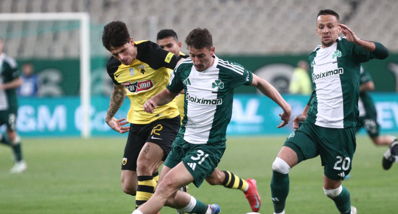 Ρότα και Τζούρισιτς σε στιγμιότυπο από αναμέτρηση του Παναθηναϊκού με την ΑΕΚ / Πηγή: Eurokinissi