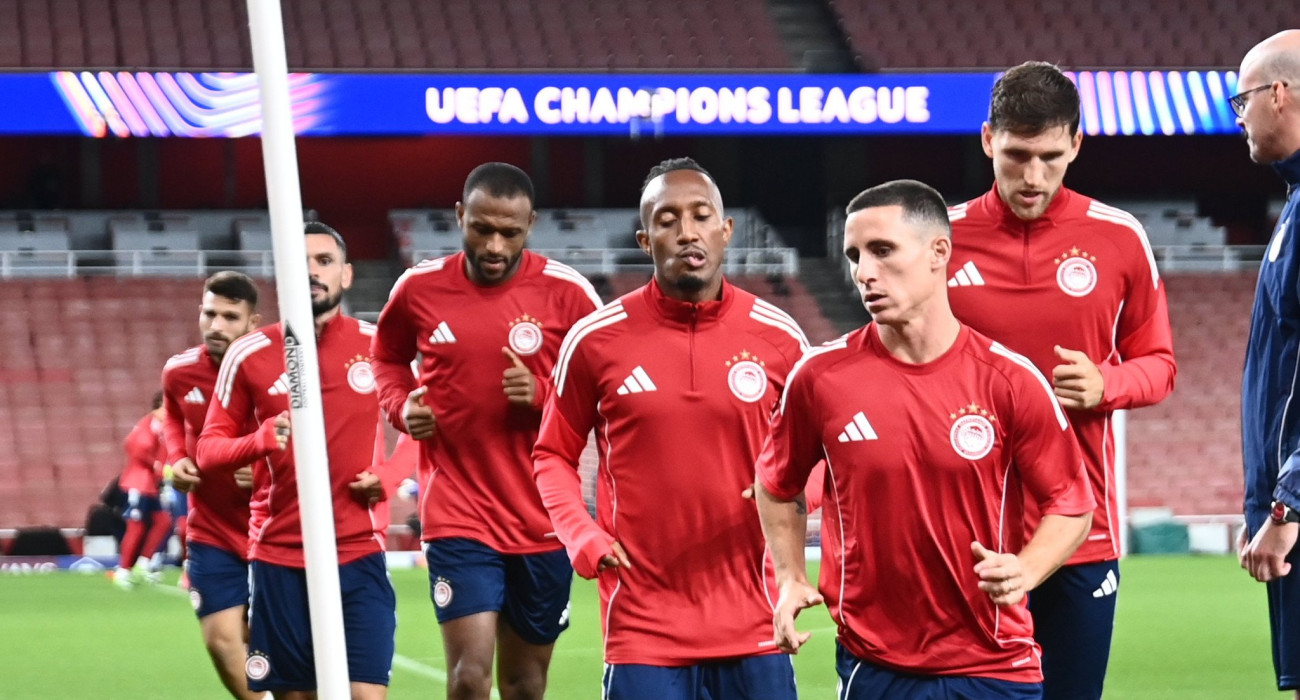 Οι παίκτες του Ολυμπιακού κατά την διάρκεια προπόνησης / Πηγή: Eurokinissi