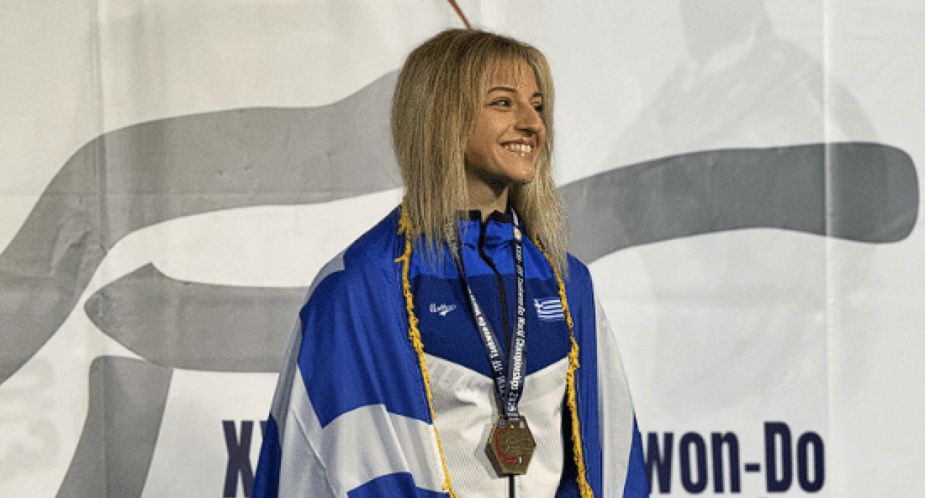 Η Αικατερίνη Παπαδιώτη κατά την απονομή του μεταλλίου της / Πηγή: Printscreen