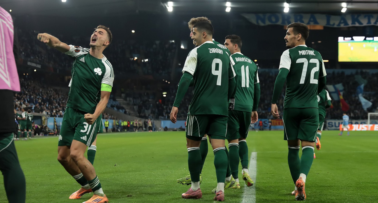 Οι παίκτες του Παναθηναϊκού πανηγυρίζουν στην έδρα της Μάλμε / Πηγή: InTime