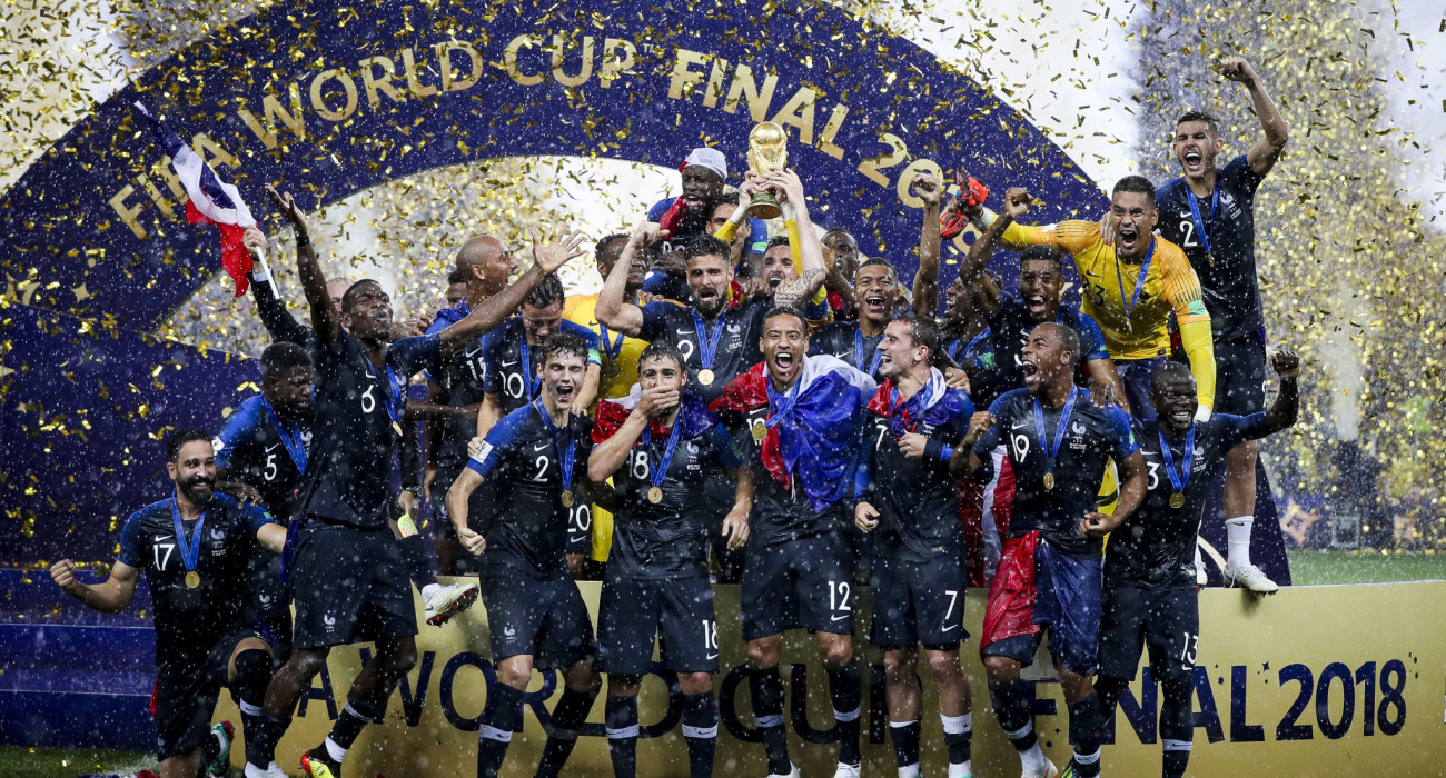 Οι παίκτες της Γαλλίας πανηγυρίζουν την κατάκτηση του Παγκοσμίου Κυπέλλου 2018 / Πηγή: Eurokinissi