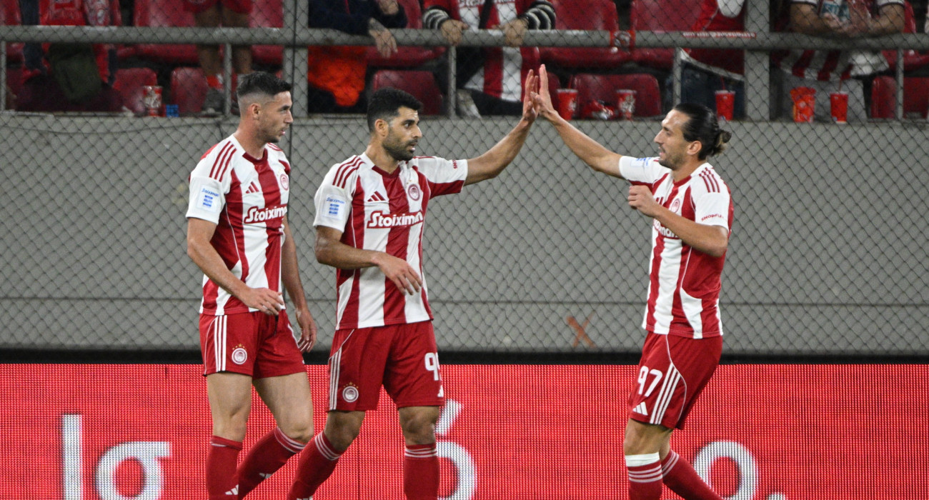 Οι παίκτες του Ολυμπιακού πανηγυρίζουν / Πηγή: Eurokinissi